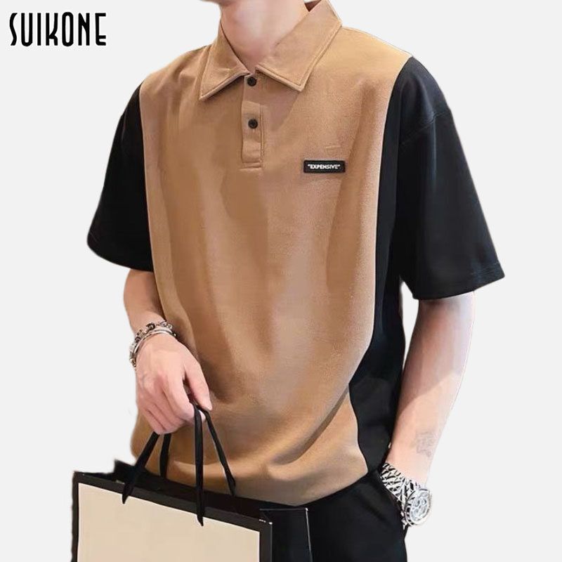 Suikone เสื้อโปโลแขนสั้นสำหรับผู้ชาย,เสื้อโปโลเสื้อผ้าสำหรับผู้ชาย  เสื้อโปโลผู้ชายแขนยาว Colorblock เสื้อผู้ชาย