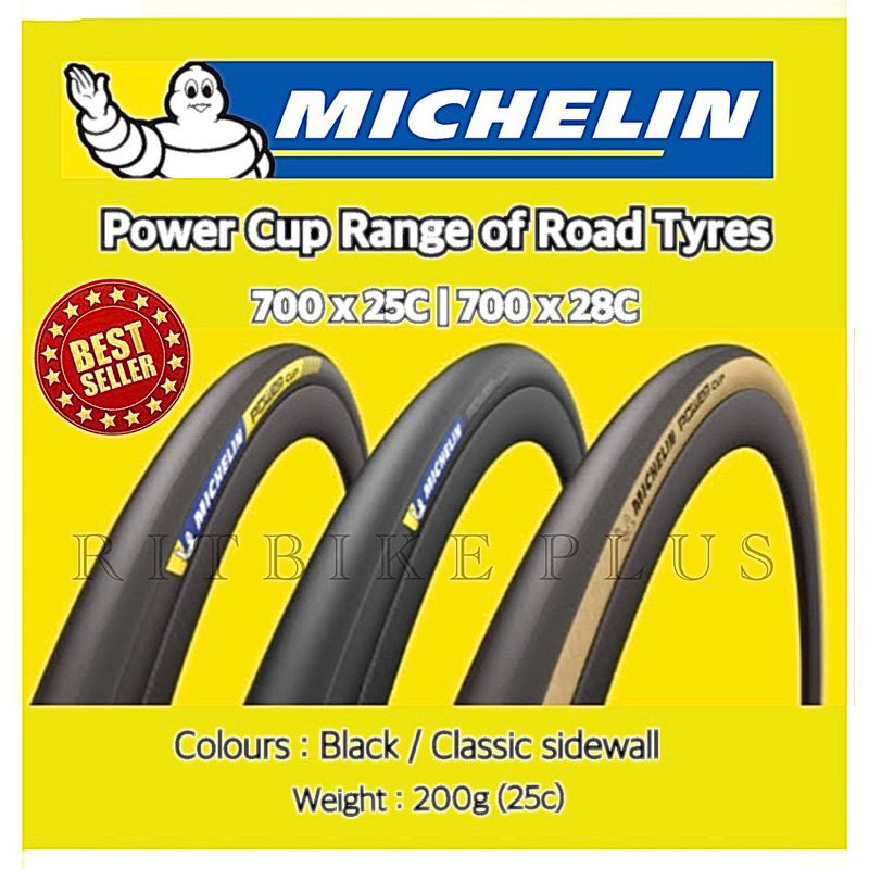 ยางเสือหมอบ MICHELIN POWER CUP Competition Line 700x25C&28C รุ่นธรรมดาและรุ่น TLR สีดำและสี Classic (ประกันบริษัท)