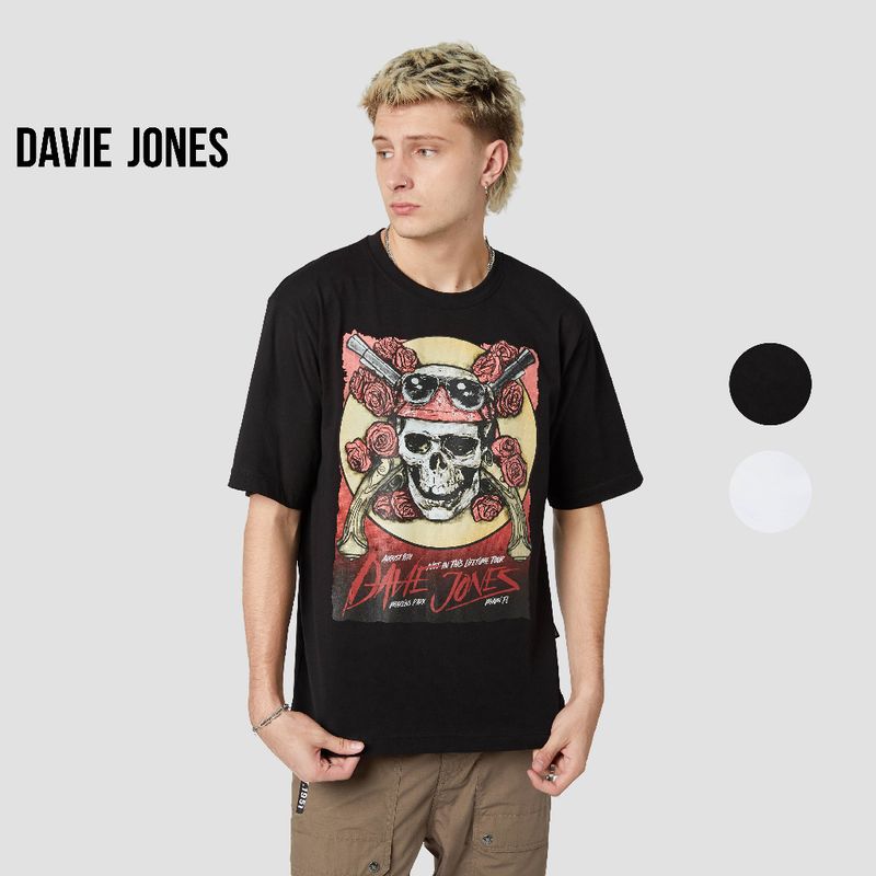 DAVIE JONES เสื้อยืด พิมพ์ลาย Graphic Oversize Fit T-shirt WA0142  สีขาว ดำ