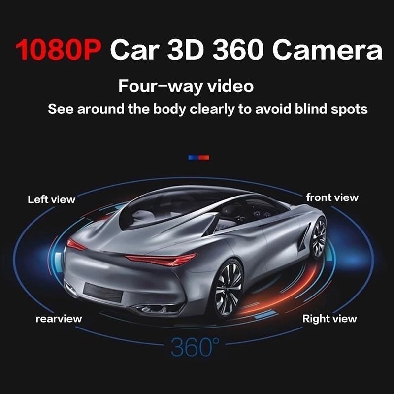 กล้องพาโนรามา HD 3D 360 องศา 4 กล้อง 360 720P 1080P สําหรับรถยนต์ Android