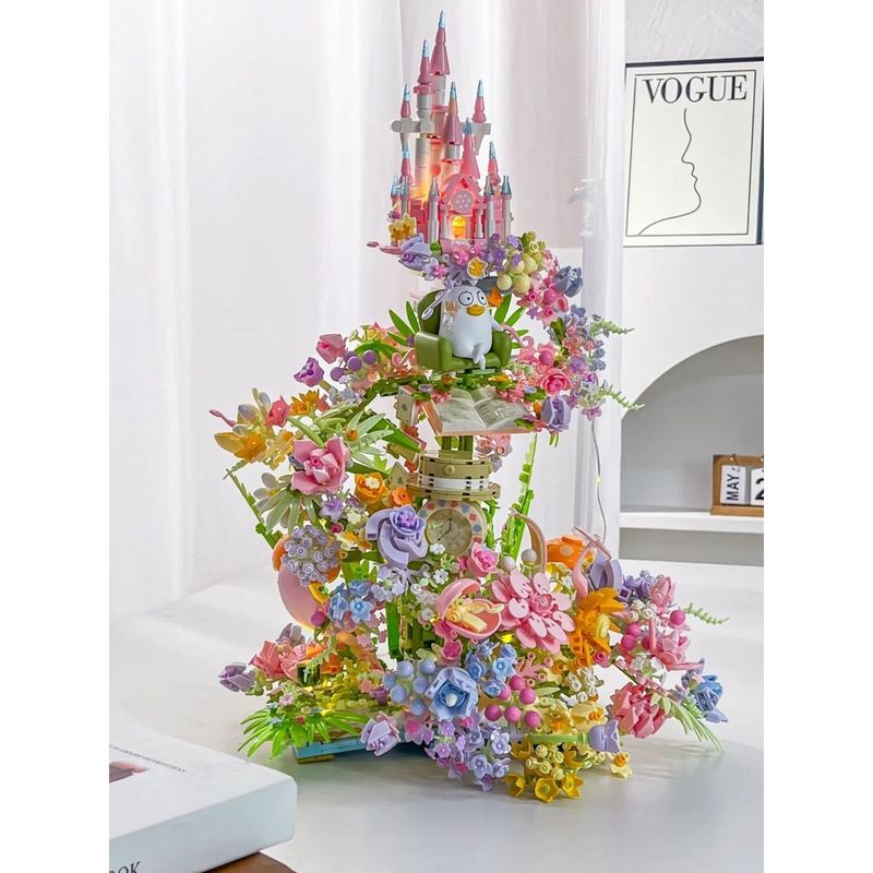 ●Senbao Little Liu Duck Building Blocks Dream Flower Castle Joint Model บล็อกตัวต่อแท้ดอกไม้ความยากสูงในการประกอบของเล่น