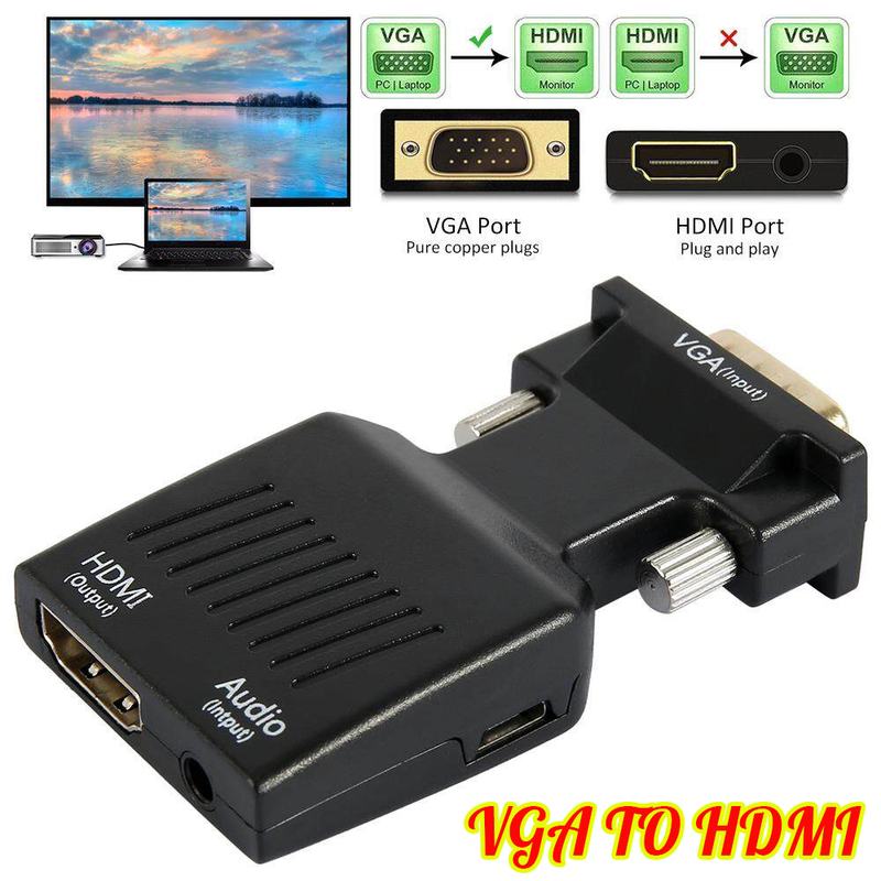 1080P VGA to HDMI Video Converter Adapter with Mini USB Power Cable 3.5mm Audio Cable vga2hdmi for HDTV DVD PC