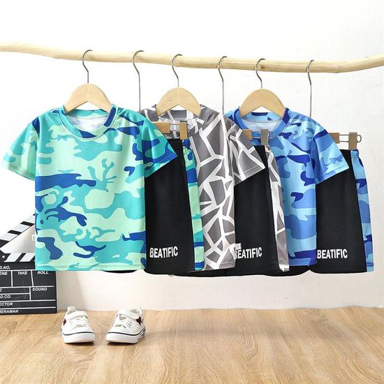 Boys shirt  Summer Childrens Suit 2023 New Quick-drying Clothes Sportswear Boy Baby Camouflage T-shirt Two-piece Childrens Clothing