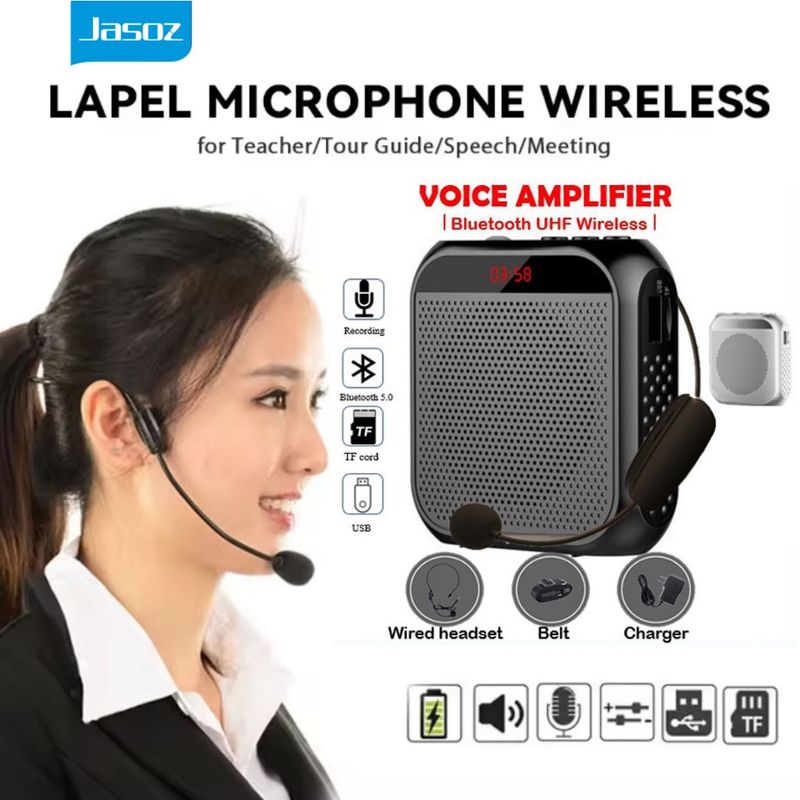 Jasoz Teacher Speaker Voice Amplifier ไมค์ช่วยสอน ลำโพงพกพา ไมค์ช่วยสอน เครื่องขยายเสียง วิทยุ FM ลำโพงช่วยสอน ไมค์ลอย