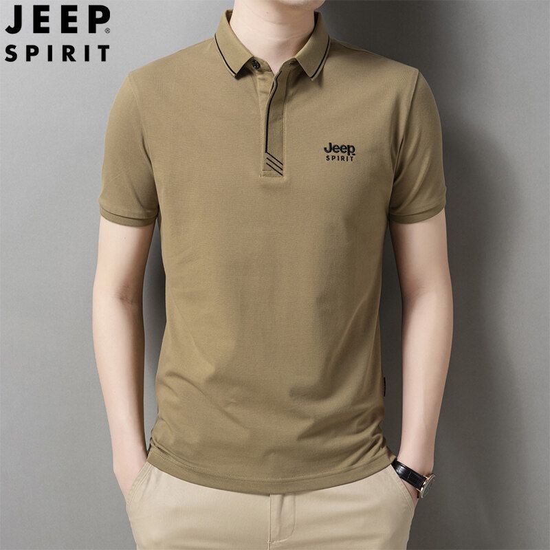 JEEP SPIRIT 1941 ESTD:เสื้อโปโลของผู้ชายสำหรับฤดูร้อน,ดำ,XL