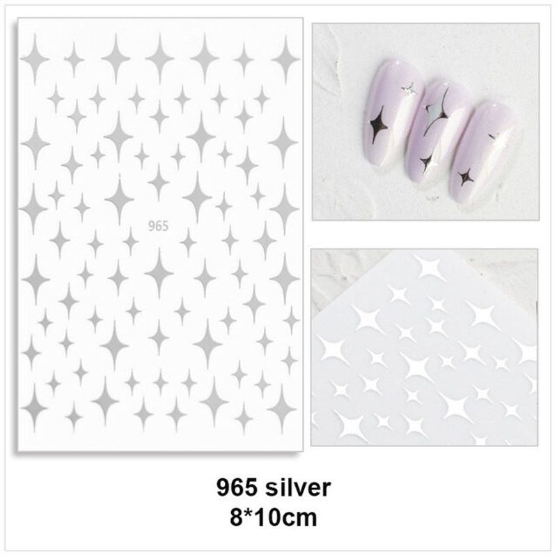 1แผ่นสติกเกอร์ติดเล็บดาวสีทองสีเงินสีดำรูปดาว Mansing รูปตกแต่งเล็บ Bling Self Adhesive Manicure Decals