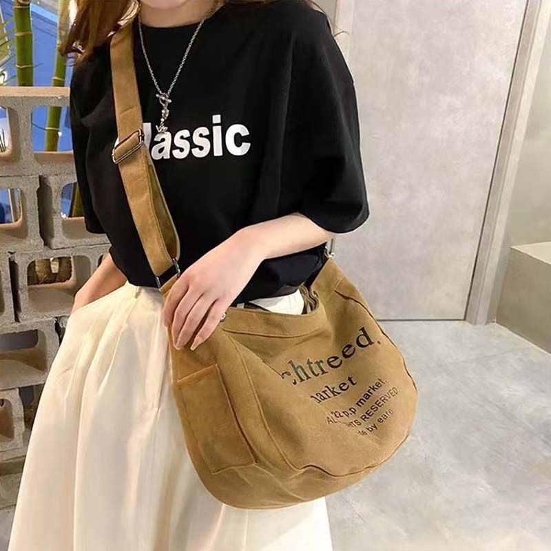 【พร้อมส่ง】miss bag fashion  กระเป๋าผ้าสะพายข้างสะพายไหล่ ผ้าแคนวาสสำหรับผุ้หญิงสไตล์เกาหลี