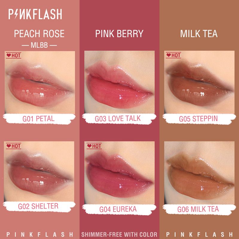 PINKFLASH OhMyPinkFlash OhMyGloss ให้ความชุ่มชื่นเปล่งปลั่งสูงและชิมเมอร์มันวาวติดทนนานไม่ทำให้ลิปกลอสอวบอิ่มลิปสติก