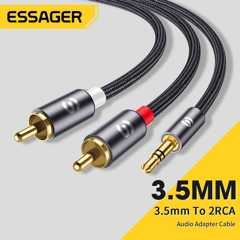 Essager สายสัญญาณเสียง RCA 3.5เป็น2สายเคเบิล RCA 3.5มม. แจ็คเพื่อ2RCA ตัวผู้แยกสาย Aux สำหรับเครื่องโทรทัศน์เครื่องขยายสัญญาณสายลำโพง DVD