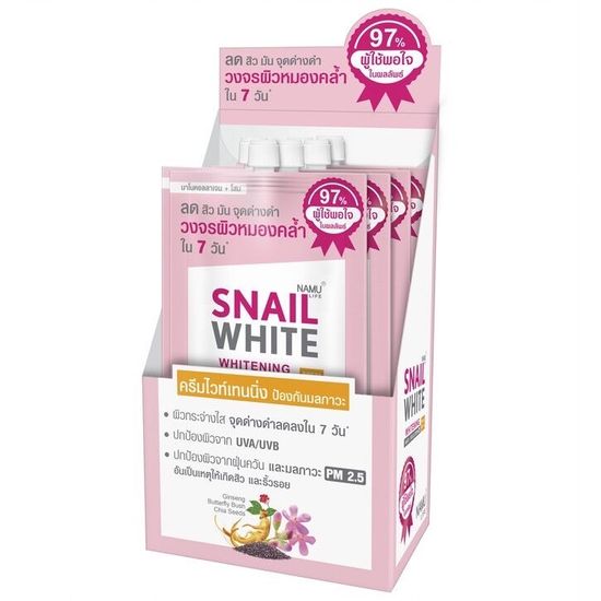 SNAILWHITE  สเนลไวท์ ไวท์เทนนิ่ง แอนตี้ โพลูชั่น เอสพีเอฟ 30/พีเอ+++ 7มล. (กล่อง 5 ชิ้น ฟรี 1) WHITENING ANTI-POLLUTION SPF30/PA+++ 7ml. (BOX of 6)