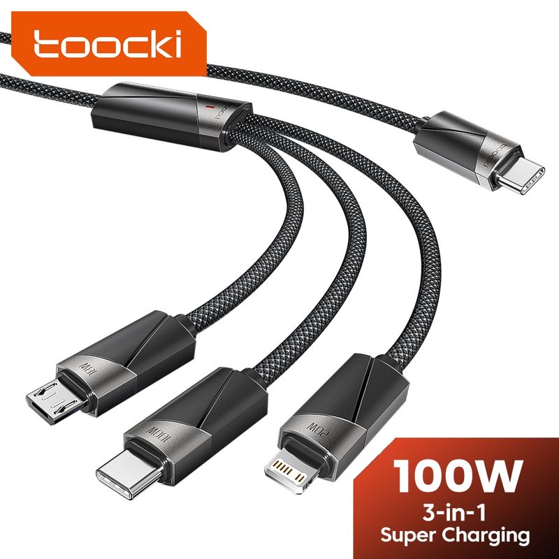 Toocki 3 In 1 สายชาร์จ USB C Type C เป็น Type C Micro 1OS 100W ชาร์จเร็ว อเนกประสงค์ สําหรับแล็ปท็อป แท็บเล็ต โทรศัพท์