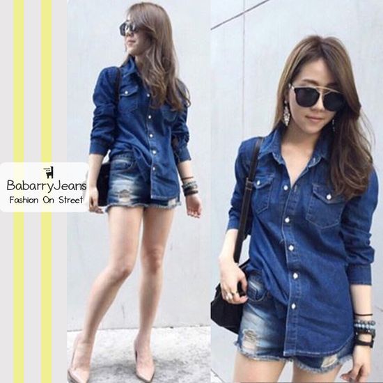 [พร้อมส่ง] BabarryJeans เชิ้ตยีนส์ Y2K ไม่ยืด เนื้อผ้าไม่หนา สีเข้ม/ อ่อน