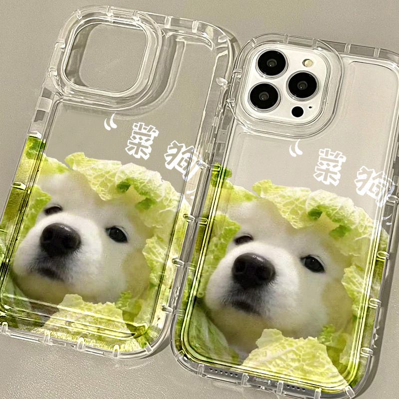 Compatible ForiPhone 14 Pro Max เคสซิลิโคนใส For iPhone เคสไอโฟน11 / 12 / 12 pro / 13 / 13 pro max / 7Plus / 8 Plus / XS / X / XS Max / 15 Pro Max TPU Funny Vegetable dog Transparent AirBag Phone Case Soft Protec