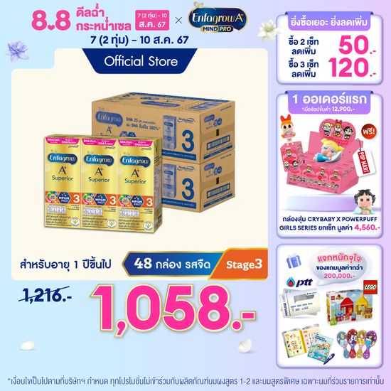 นมกล่อง เอนฟาโกร ยูเอชที ซุพีเรียร์ สูตร3 ชนิดจืด (24 กล่อง) x2 ลัง Enfagrow UHT Superior Stage3 Plain (24 boxes) x2 cases