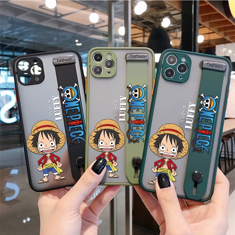 (พร้อมสายรัดข้อมือ) For Xiaomi Mi 10T Pro 5G 10 11 Lite 11T 8 Poco M3 Pro อะนิเมะเคส Luffy การ์ตูนกันกระแทก Frosted กลับป้องกันเลนส์เต็มรูปแบบเคสใส่โทรศัพท์