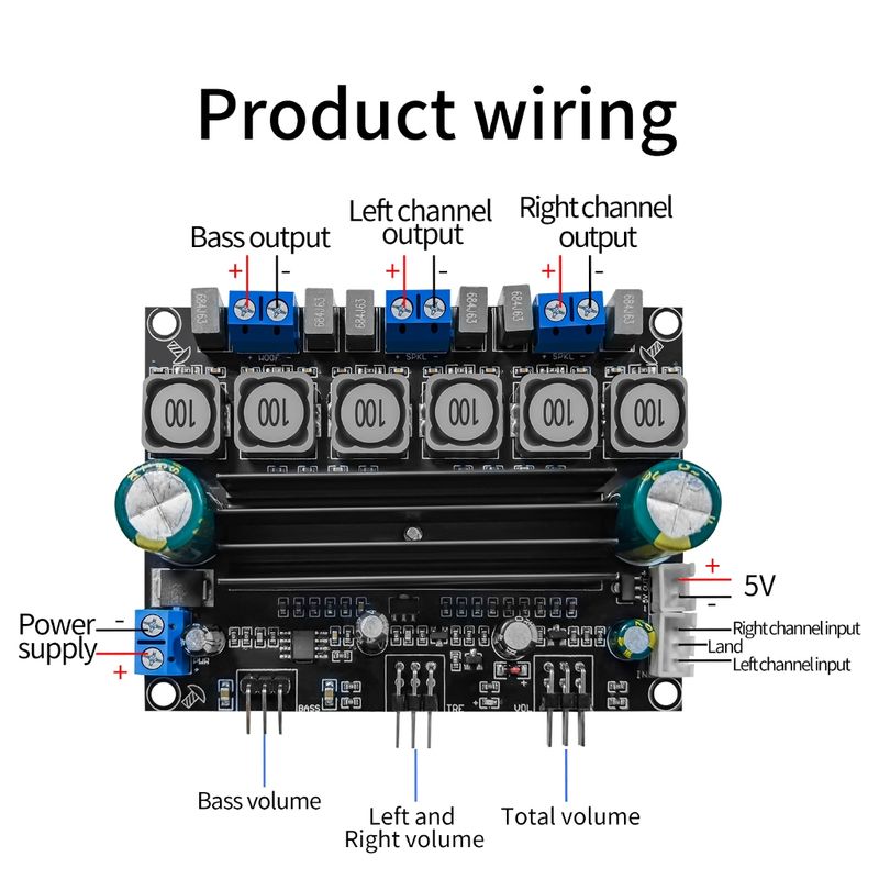 Dual-Channel HIFI ดิจิตอล 2.1DC 10V-25V 50W + 50W + 100W TPA3116D2*2 ซับวูฟเฟอร์เครื่องขยายเสียง Potentiometer สาย