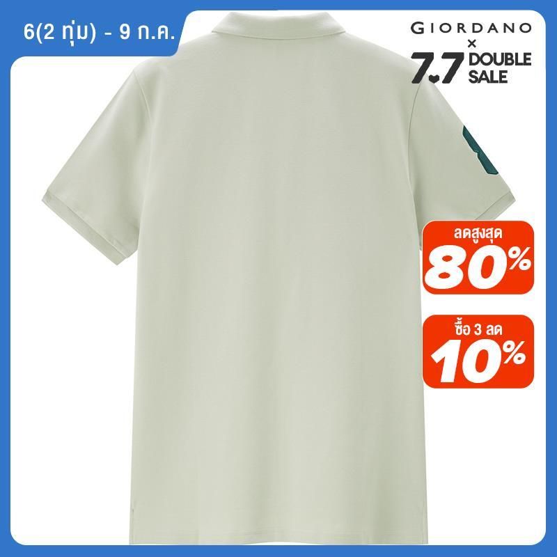 Giordano Men เสื้อโปโลแขนสั้นผ้าปิเก้ปักลายสิงโต 3D Free Shipping 01011422