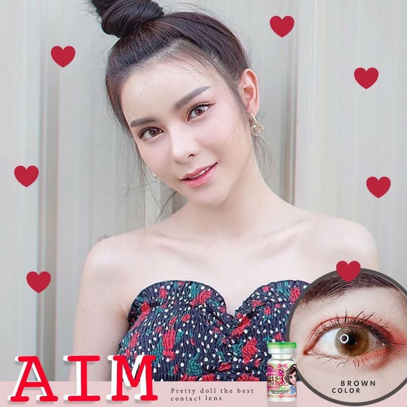 (COD)คอนแทคเลนส์ Contactlens แนวธรรมชาติ รุ่น Aim สายตา+ปกติ Prettydoll 0.00 ถึง - 6.00 เลนส์นิ่มใส่สบายตา แถมตลับ