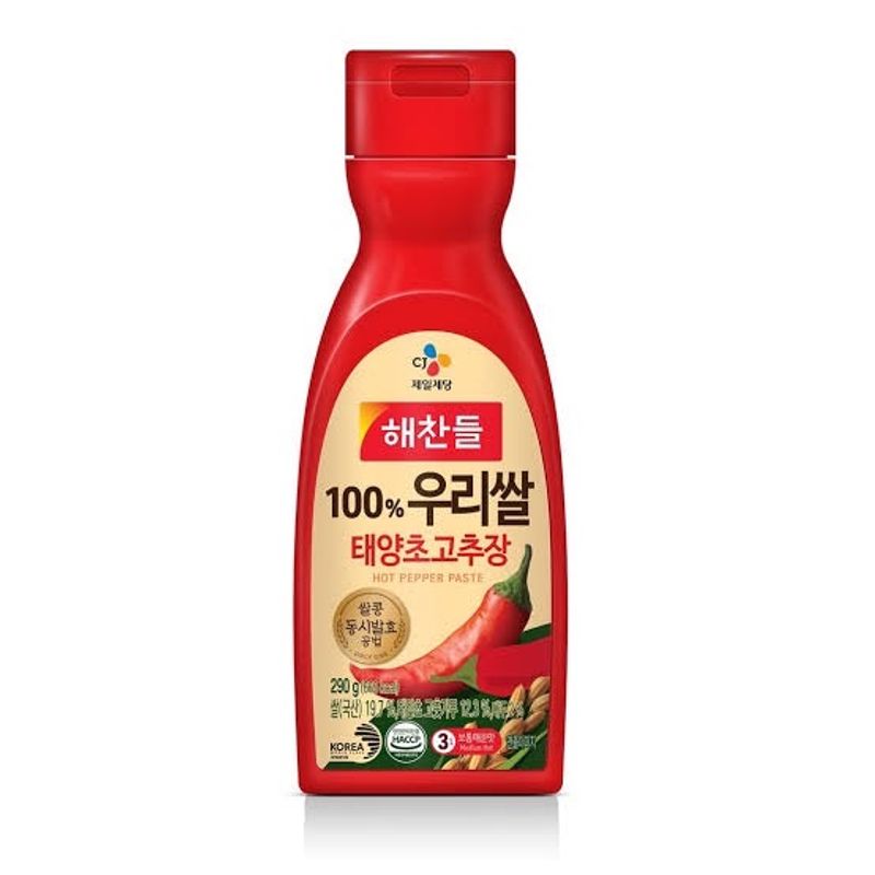 โคชูจัง ซอสพริกเกาหลี แบรนด์ CJ Gochujang 290g 해찬들 태양초 고추장 290g 튜브타입