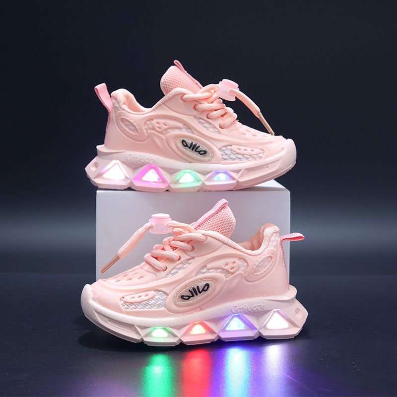 Boys and Girls Sports Shoes New Magic Sticker Soft Bottom Childrens Board Shoes Baby LED Light-emitting Shoes Child Sneakers