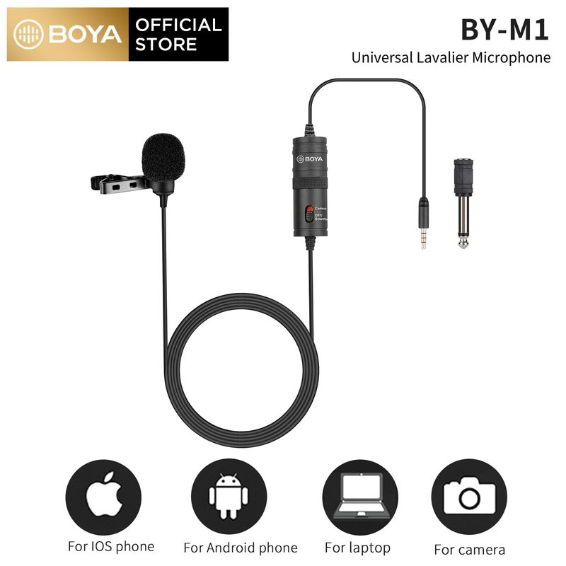 BOYA BY-M1 3.5มม.TRRS 6วิดีโอเสียงบันทึก Lavalier Lapel ไมโครโฟน Clip สำหรับ Mic สำหรับ iPhone Android สมาร์ทโฟน PC กล้อง DSLR การบันทึก YouTube สตรีมมิ่ง