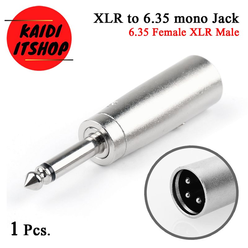 XLR Male to 1/4 TS Adapter 6.35mm Mono Plug to XLR Male Unbalanced Audio Adapter Gender Changer Connector Silver