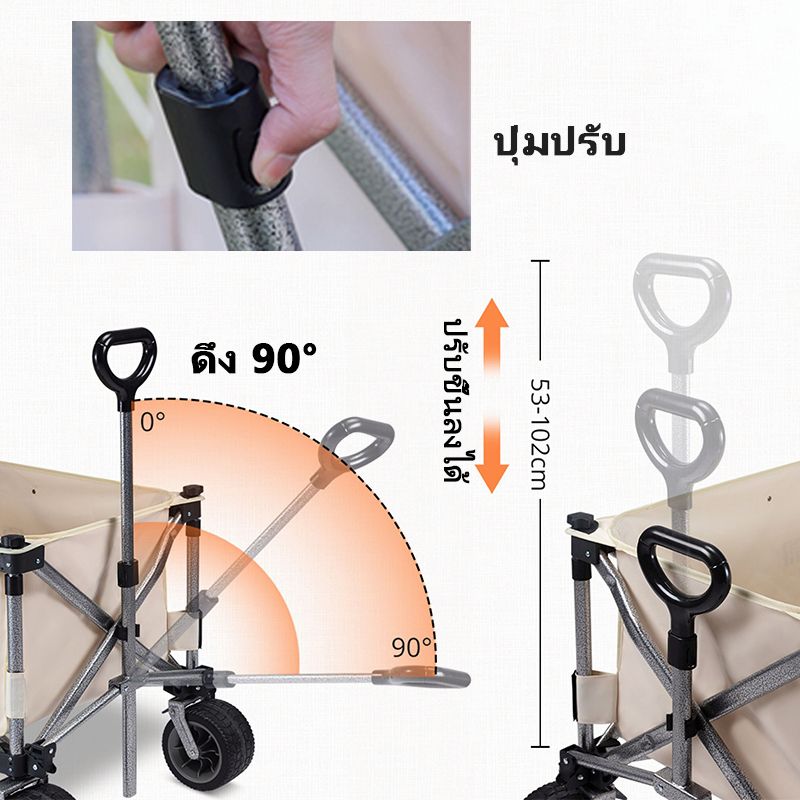 [Camping trolley]รถเข็นตั้งแคมป์ รถเข็นแคมป์ปิ้ง รถลากพับเก็บได้สำหรับการขนย้ายอุปกรณ์ตั้งแคมป์รุ่น 360°ล้อฟองเงียบ แบริ