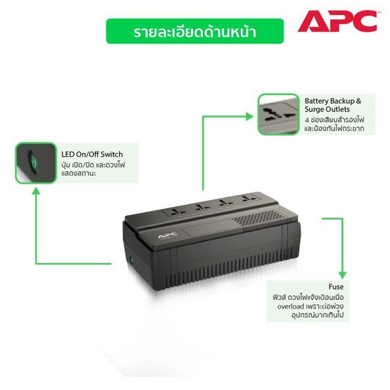 [รับประกัน 2 ปี จาก ศูนย์] APC UPS เครื่องสำรองไฟฟ้า (BV1000I-MST) 1000VA/600W