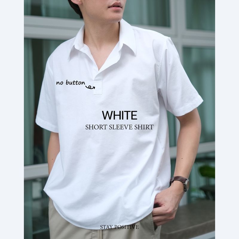 เสื้อเชิ้ตคอปกแบบสวม แขนสั้น SHORT SLEEVE SHIRT สีขาว(White)