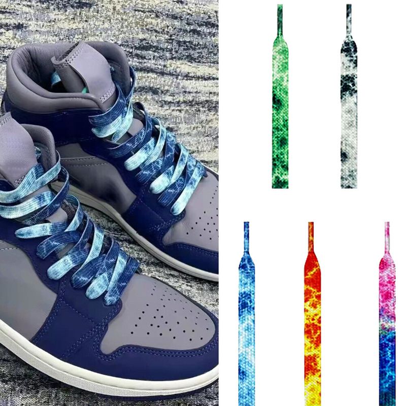 1คู่ Tie Dyed Shoelaces รองเท้าผ้าใบแบนสีกีฬารองเท้า Laces เชือกแบนรองเท้า Laces Tie-Dyed Shoelace