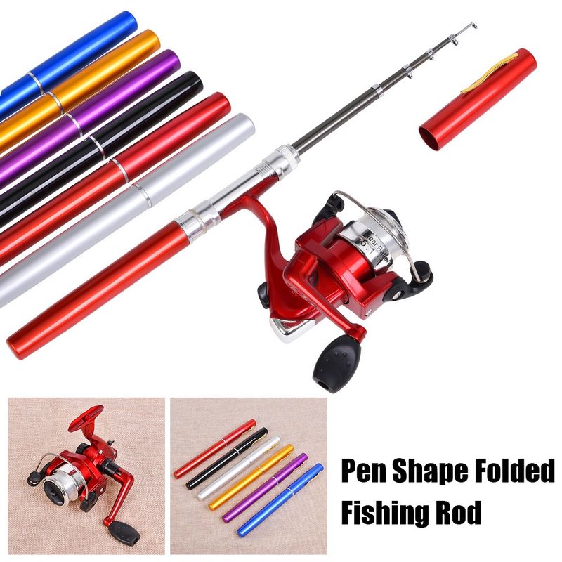 คันเบ็ดปากกา รีลปั่น สำหรับงานตกปลาเล็ก Pocket Telescopic Mini Fishing Pole ปากการูปร่างพับคันเบ็ดด้วย Reel Wheel