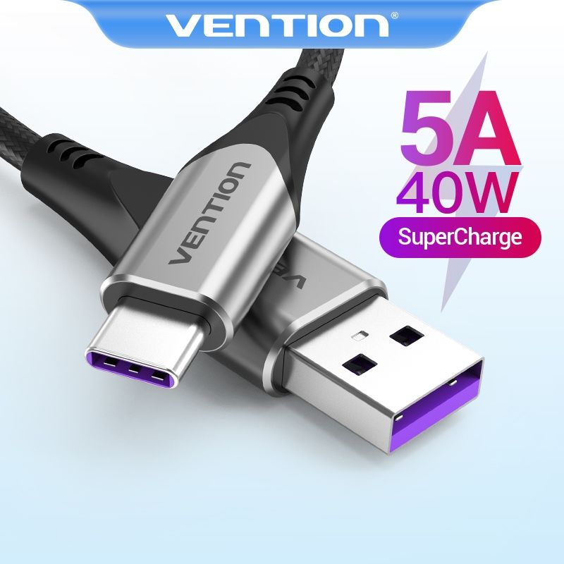 [ส่งไวจากไทย] Vention สายชาร์จ 5A USB C ชาร์จเร็ว สายเคเบิลชาร์จ ไนลอน สําหรับโทรศัพท์มือถือ