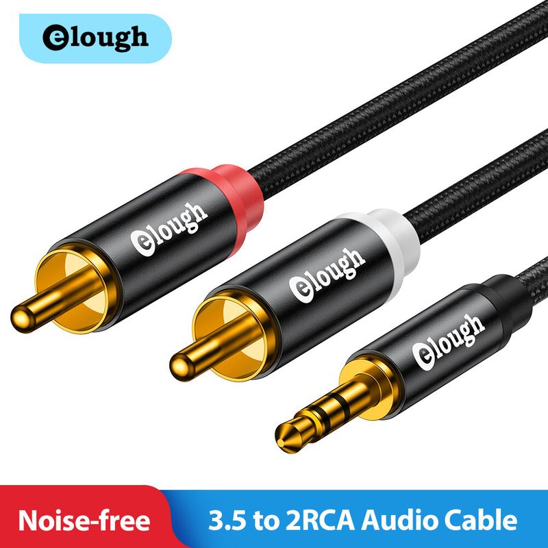 Elough RCA สายแจ็ค3.5ถึง RCA สายสัญญาณเสียง3.5มม. แจ็ค2RCA ชาย Splitter สาย Aux สำหรับทีวี PC เครื่องขยายเสียง DVD ลำโพงลวด