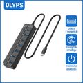 OLYPS USB HUB 3.0 type-c สวิตช์ควบคุมแบบสแตนด์อโลน 7in1 5Gbps การส่งผ่านความเร็วสู 1m งรองรับ Windows/OS/Linux