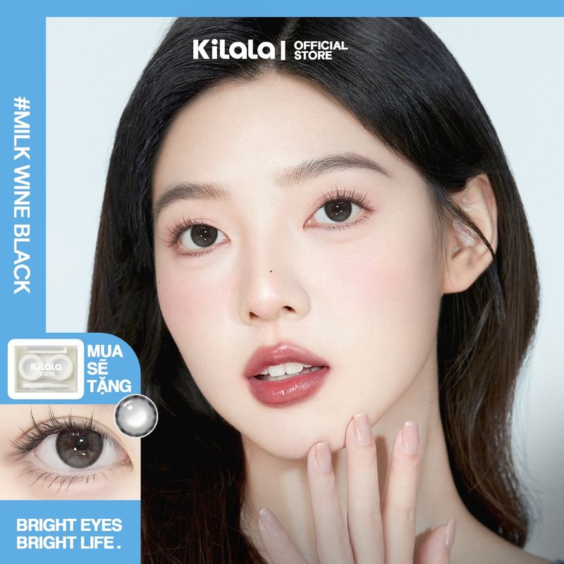 คอนแทคเลนส์ราย 6เดือน สีดำ Kilala Milk Wine Black DIA 14.2mm ค่าสายตา 0-8 1 คู่ (2 เลนส์)