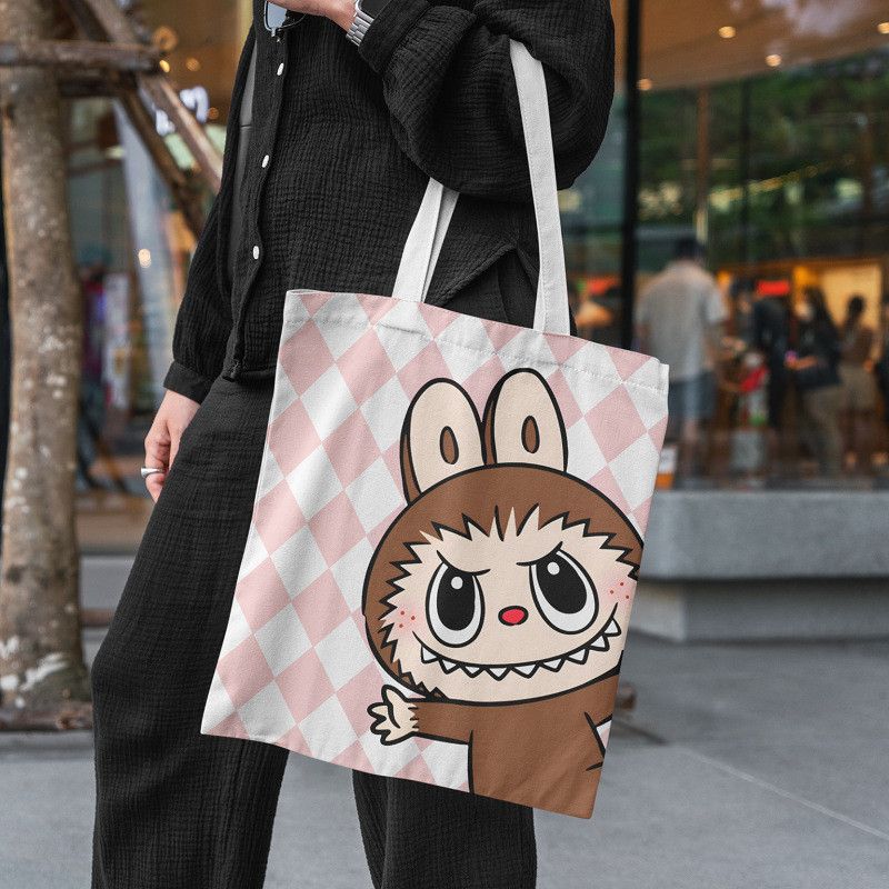 Labubu การ ์ ตูนผู ้ หญิงผ ้ าใบไหล ่ กระเป ๋ าสุภาพสตรี Casual กระเป ๋ าถือ Tote กระเป ๋ าขนาดใหญ ่ ความจุ Reusable Shopping Beach กระเป ๋ าเดินทาง