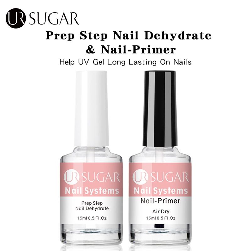 Ur SUGAR Prep Step Nail Dehydrate And Nail Primer Set Base Top Coat Glass Bottle UV Gel Polish ชุดยาทาเล็บติดทนนาน