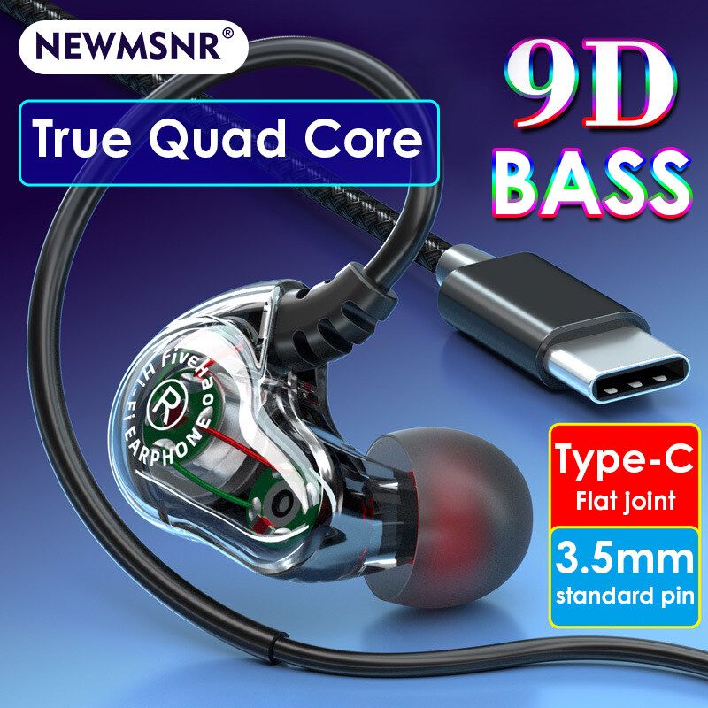 Newmsnr TYPE-C 9D Surround หูฟังเบส Original หูฟังคุณภาพสูงการตัดเสียงรบกวนในหูฟังหูฟังคู่ Moving Coil หูฟังโปร่งใสกันน้ำ Gaming ชุดหูฟังพร้อมไมโครโฟนสำหรับ Samsung/Xiaomi/Huawei/Vivo/Oppo ฯลฯ