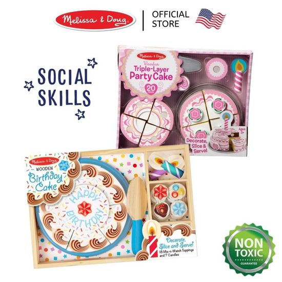 [33ชิ้น] ของเล่นเค้ก เค้กวันเกิด เค้ก 3 ชั้น ของเล่นทำอาหาร ทำครัว Melissa & Doug Wooden Birthday Cake & Party Cake 511