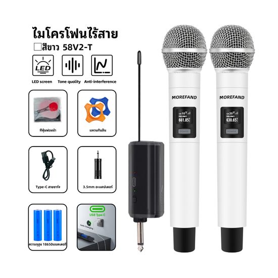 58V1-Tไมโครโฟนไร้สาย ไมค์โครโฟน ไมค์ลอยแบบพกพา ชุดรับ-ส่งไมโครโฟนไร้สาย ไมค์คู่แบบมือถือ UHF Wireless Microphone