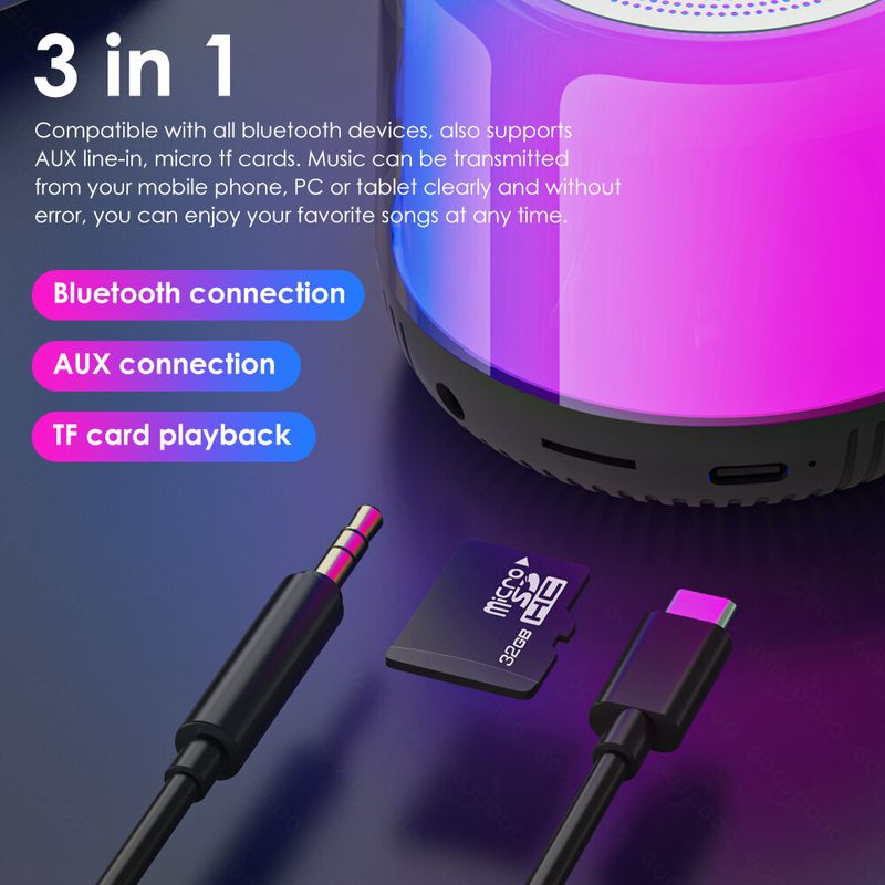 GOOJODOQ ลําโพงบลูทู ธ ไร้สาย LED แบบพกพา USB ลําโพงขนาดเล็กกลางแจ้งเพลงเสียงเบสรอบทิศทางการเล่นการ์ด TF โต๊ะลําโพงไร้สาย