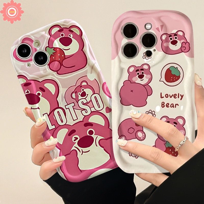 เคสโทรศัพท์มือถือแบบนิ่ม ลายการ์ตูนหมีสตรอเบอร์รี่ 3D น่ารัก ขอบโค้ง สําหรับ Realme C53 C12 C21Y C25 C35 C20A C25Y 5 5i 7i 6i 5s C55 C31 C11 C17 C20 C25s C15 C30 C21 C33 C3