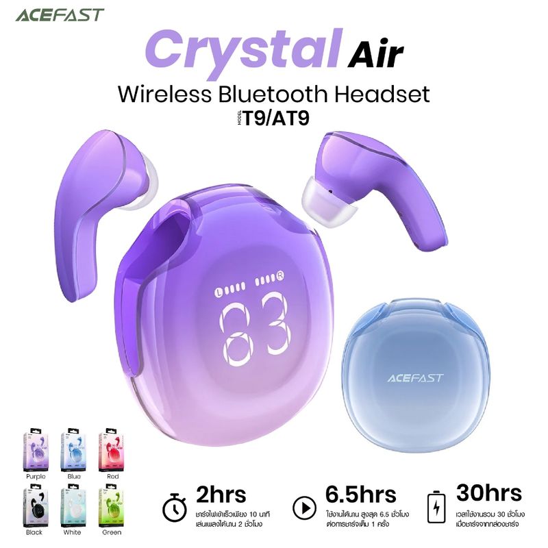 Acefast รุ่น T9 Crystal (Air) Wireless Earbuds หูฟังไร้สาย บลูทูธ 5.3 หูฟังพร้อมเคส ลดเสียงรบกวน ควบคุมแบบระบบสัมผัส