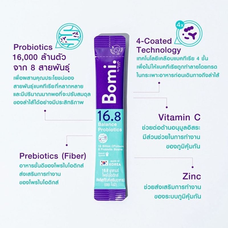 Bomi 16.8 Balance Probiotics โบมิ โพรไบโอติก พร้อมทาน จุลินทรีย์ดีเพื่อลำไส้ที่สมดุล ท้องผูก ผิวแพ้ง่าย 3 g. x 14 ซอง