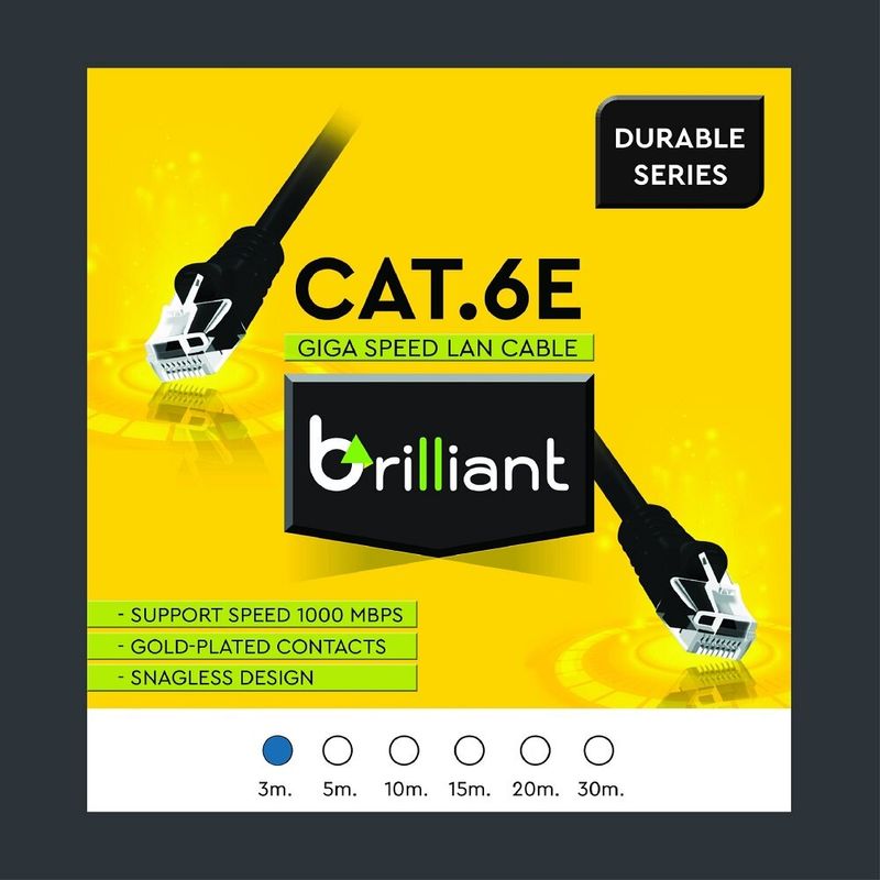 Brilliant LAN Cat6E Ethernet Cable สายแลนสำเร็จรูปพร้อมใช้งาน ยาว 3m 5m 10m 15m 20m 30m Gigabit RJ45 Network Lan Cable for Mac Computer PC รองรับ 1000Mbps