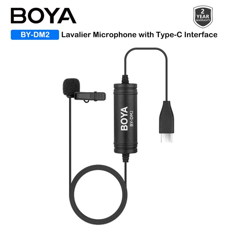 BOYA BY-DM2คอนเดนเซอร์ไมโครโฟน ลาวาเลียร์พร้อมไมโครโฟนคลิปหนีบอนชนิด C USB สำหรับอุปกรณ์แอนดรอยด์สมาร์ทโฟน HUAWEl SAMSUNG XIAOMl สำหรับ Vlogging Live Streaming