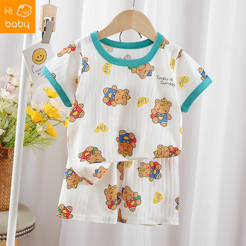 2024 summer new childrens clothing childrens short sleeve shorts set boys and girls baby T-shirt boys and girls cotton home clothes