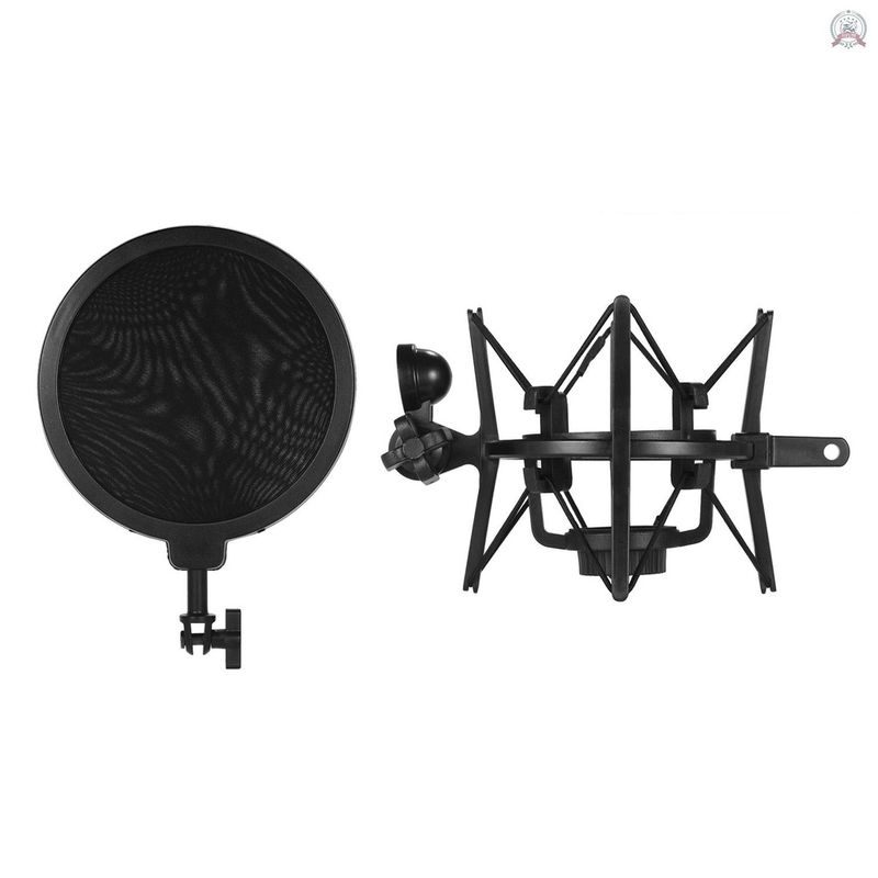 Univerdal Plastic Condenser Microphone Mic Shock Mount Holder Bracket Anti-vibration with Pop Filter for On-line Broadca