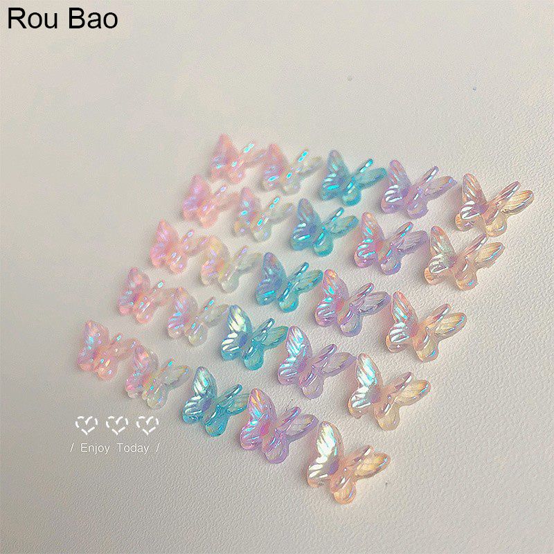 Rou Bao ใหม่ อุปกรณ์ตกแต่งเล็บเรซิ่น รูปปีกผีเสื้อ 3D สองปีก ขนาดเล็ก หลากสี สําหรับตกแต่งเล็บ DIY 2022