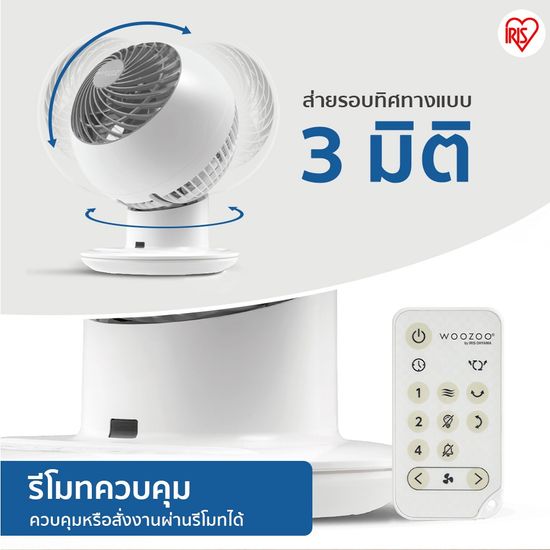 ใหม่! พัดลมหมุนเวียนอากาศ พัดลมตั้งโต๊ะ ไอริส โอยามะ IRIS OHYAMA WOOZOO รุ่น PCF-SC15T-CT สีขาวเทา